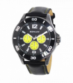 Henley Mens Polished Gun Sports Coloured Stitch Multi Eye Watch Gun/Lime Green H03014.9