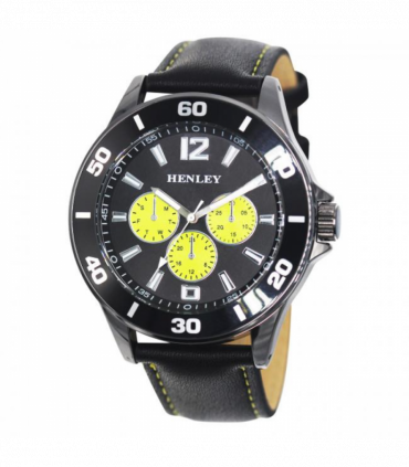 Henley Mens Polished Gun Sports Coloured Stitch Multi Eye Watch Gun/Lime Green H03014.9