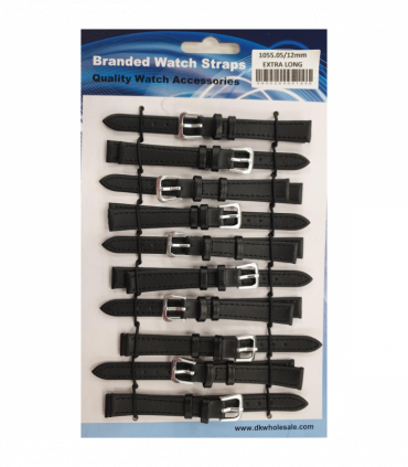 Leather Black Extra Long Watch Straps Pk10 size 12mm 1055.05