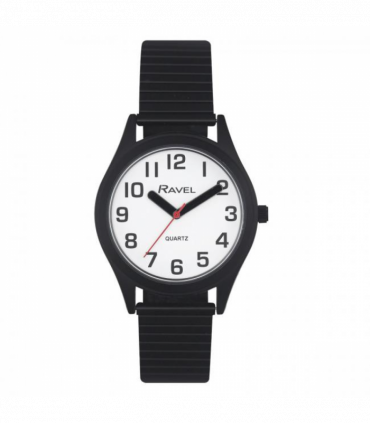 Ravel Mens Basic Bold Easy Read Expander Bracelet Watch White/Black R0225