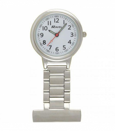 Ravel Easy-Read Nurse White Dial Silver Tone Fob Watch -  R1101.10
