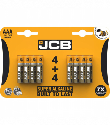 JCB AAA Super Alkaline Batteries 8 Per Card