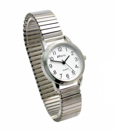 Ravel Ladies Bold Number White Dial Gold Expander Bracelet Watch R0232.21.2