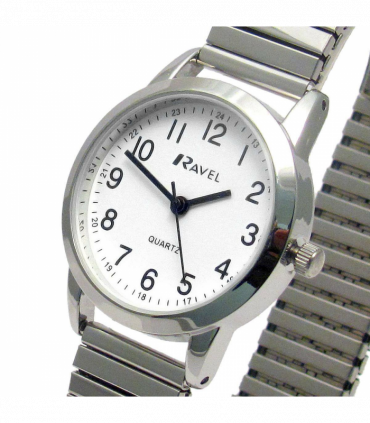 Ravel Ladies Bold Number White Dial Gold Expander Bracelet Watch R0232.21.2