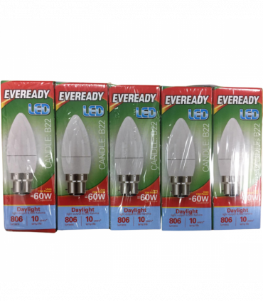 Eveready LED BC Candle Bulb 60w daylight pk of 5