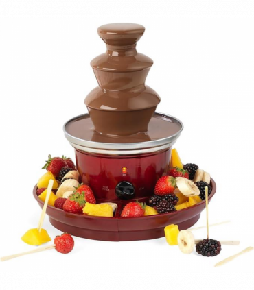 Giles & Posner EK3428G Chocolate Fountain with Fruit Tray and 100 Bamboo Skewers - Red