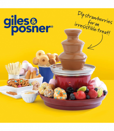 Giles & Posner EK3428G Chocolate Fountain with Fruit Tray and 100 Bamboo Skewers - Red
