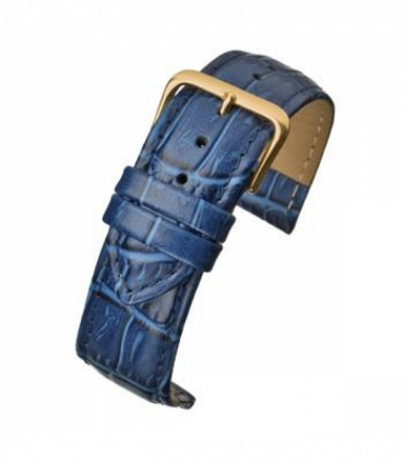 Blue Padded Crocodile Grain Leather  Watch Strap 22mm