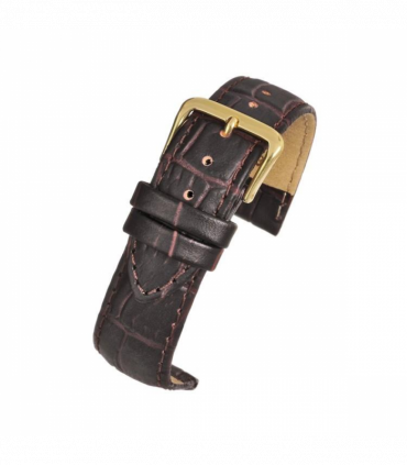 Brown Padded Crocodile Grain Leather Watch Strap 12mm