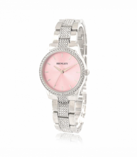 Henley Ladies Fashion Bling Pink Dial & Silver Bracelet Watch H07343