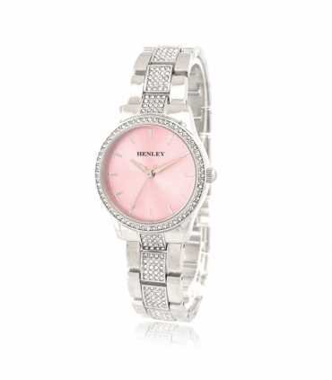Henley Ladies Fashion Bling Pink Dial & Silver Bracelet Watch H07343