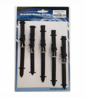 Black Leather Watch Straps Pk5 size 12mm 1015BK
