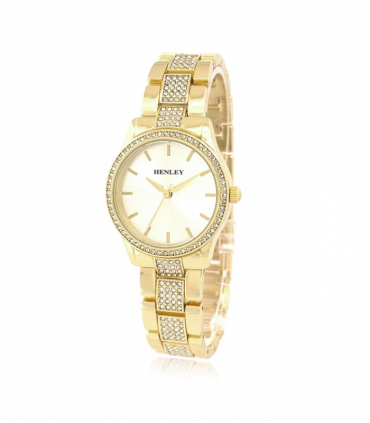Henley Ladies Fashion Bling Silver Dial & Gold Bracelet Watch H07343