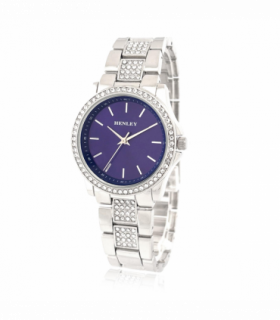 Henley Ladies Fashion Bling Blue Dial & Silver Bracelet Watch H07342