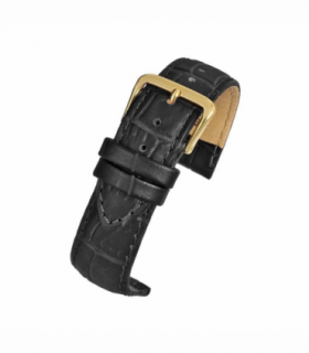 Black Padded Crocodile Grain Leather Watch Strap 14mm