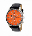 Henley Mens Polished Silver Sports Multi Eye Orange Dial Black Leather Strap Watch H03016.8
