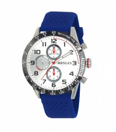 Henley Mens Large Polished Sports Silicone Watch Blue/Silver H02225.16