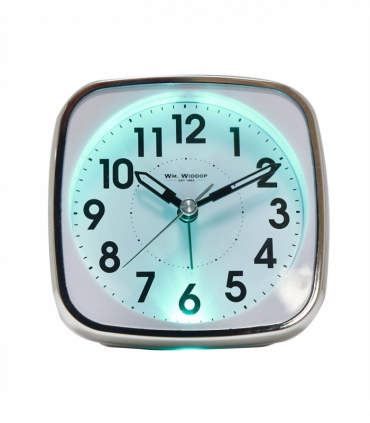 Wm Widdop Square Alarm Clock - Sweep/Light/Snooze - White