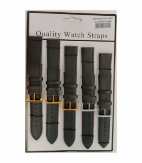 1555.05BK 22MM 2X Extra Long Black Leather Watch Straps Pack of 5