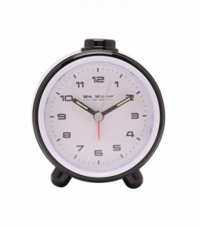Wm.Widdop Round  Alarm Clock Sweep Movement & Snooze - Black & White