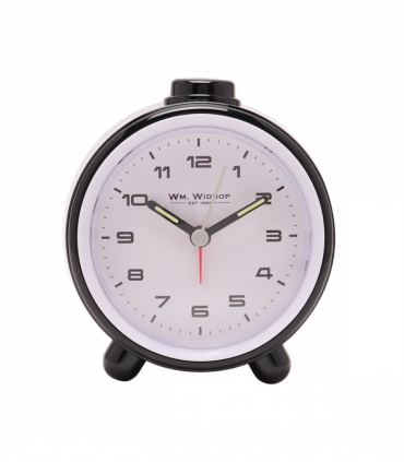 Wm.Widdop Round  Alarm Clock Sweep Movement & Snooze - Black & White