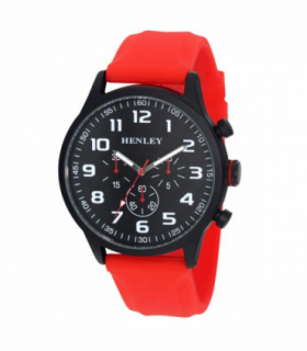 Henley Mens Black Sports Silicone Watch Red H02224.10