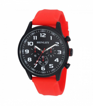 Henley Mens Black Sports Silicone Watch Red H02224.10