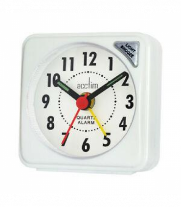 Acctim Ingot Quartz Travel Alarm Clock Light & Snooze White 25/738WBX8
