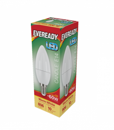 Eveready LED 60w Candle 806LM Opal E14 3000K Warm White Pk of 5