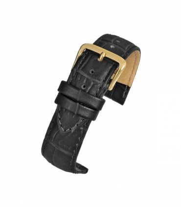 Black Padded Crocodile Grain Leather Watch Strap 26mm