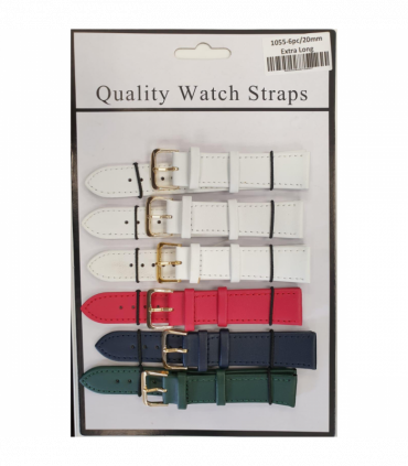 Leather Extra Long Watch Straps Pk6 Assorted colours 1055C.20mm