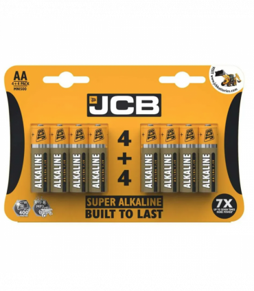 JCB AA Super Alkaline Batteries 8 Per Card - Box of 12