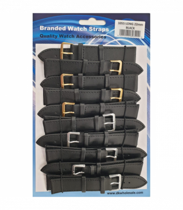 Leather Black Extra Long Watch Straps Pk10 size 22mm 1055.05