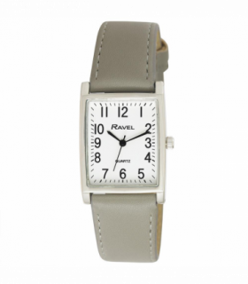 Ravel Mens Fashion Rectangle Shape Dial Grey Leather Strap Watch R0120.13.1A