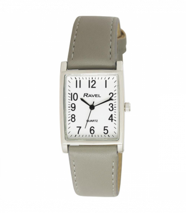 Ravel Mens Fashion Rectangle Shape Dial Grey Leather Strap Watch R0120.13.1A