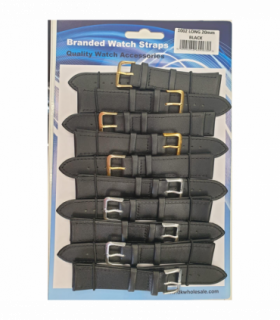 Black Leather Extra Long Watch Straps Pk10 size 20mm 1002BK