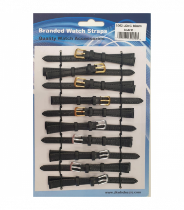 Black Leather Extra Long Watch Straps Pk10 size 10mm 1002BK