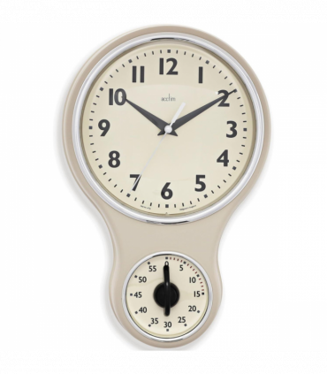 Acctim Kitchen Time 20cm Timer Quartz Retro Style Domed Glass Lens Cream Wall Clock 21592