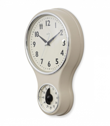 Acctim Kitchen Time 20cm Timer Quartz Retro Style Domed Glass Lens Cream Wall Clock 21592