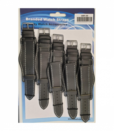 Leather Black Military Watch Straps Pk5 sizes 22mm 1007BK