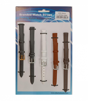 1555.05 12MM 2X Extra Long Mix Colour Leather Watch Straps Pack of 5