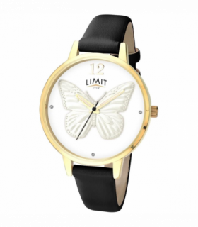 Limit Ladies Fashion Secret Garden Gold Case with White 3D Butterfly Dial Leather Strap Watch 6283