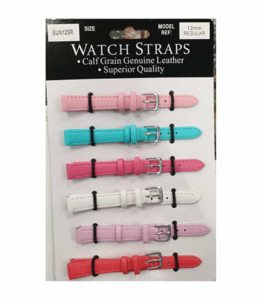 SUNSR Sun Mixed Colour Calf Leather Watch Straps Regular card of 6 - Silver Buckle