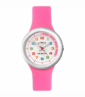 Limit Girls Analogue 100M Water Resistant, White Dial, Pink Silicone Strap Watch