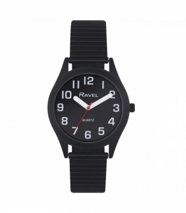 Ravel Mens Basic Bold Easy Read Expander Bracelet Watch Black/Black R0225
