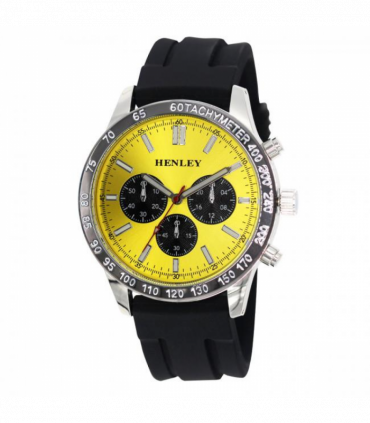 Henley Mens Polished Sports Silicone Watch Silver/Yellow H02223.9