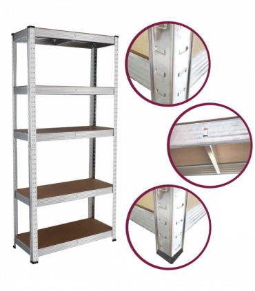 2x Heavy Duty Steel & MDF 5 Tier Galvanized Racking Shelf