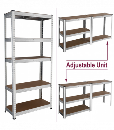 2x Heavy Duty Steel & MDF 5 Tier Galvanized Racking Shelf