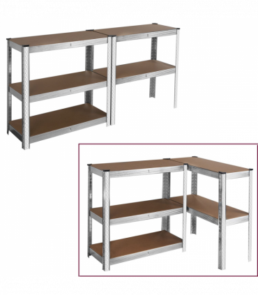 2x Heavy Duty Steel & MDF 5 Tier Galvanized Racking Shelf