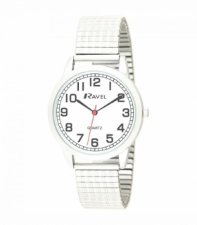 Ravel Mens Bold Number White Dial Expander Bracelet Watch R0232.11.1